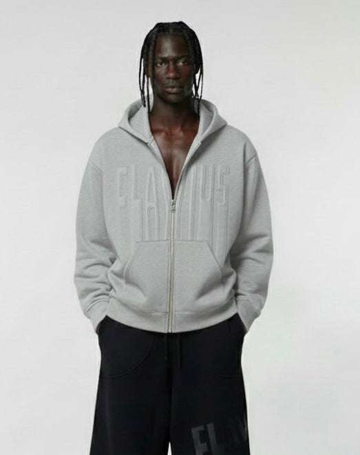 STITCHED GRAY ON GRAY ZIPUP JACKET