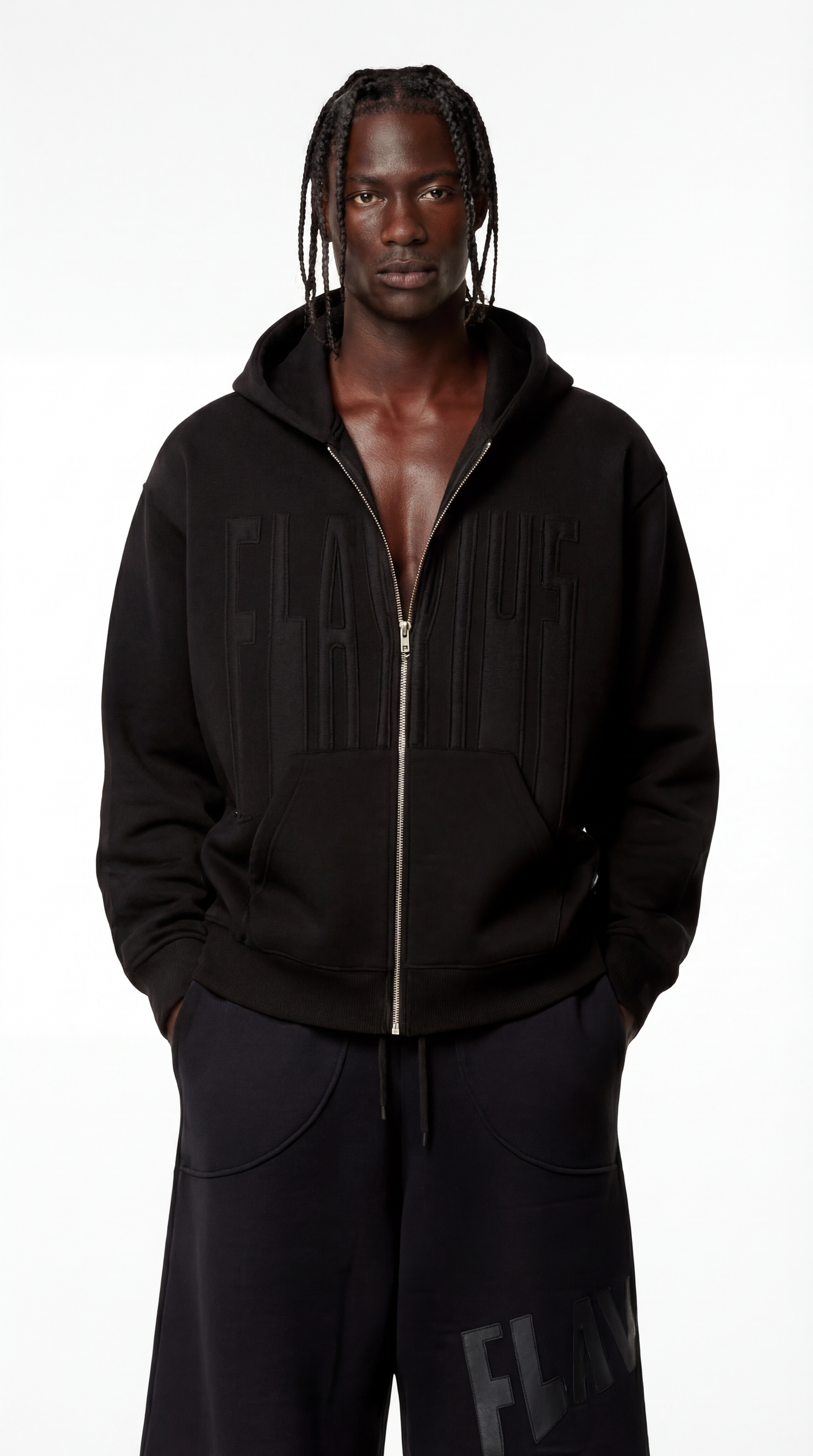 STITCHED BLACK ON BLACK ZIPUP JACKET