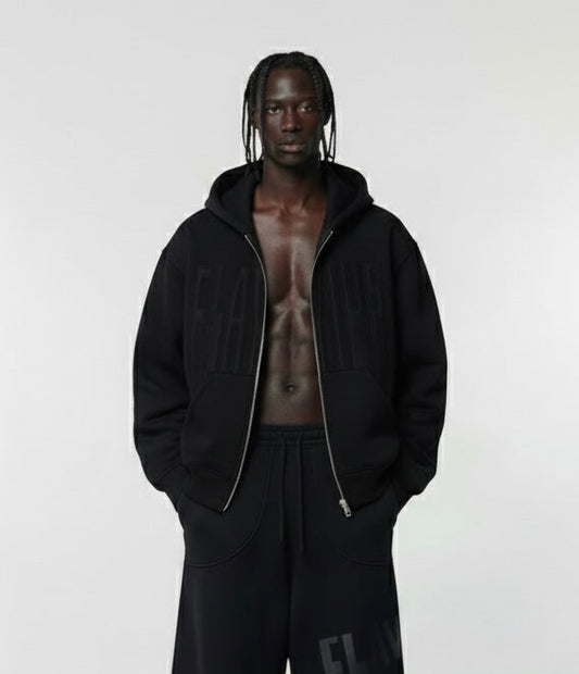 STITCHED BLACK ON BLACK ZIPUP JACKET